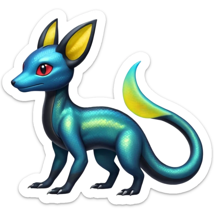 Colorful Iridescent Exotic Salandit-Aurorus-Umbreon-Fakémon-hybrid-creature (full body)  sticker