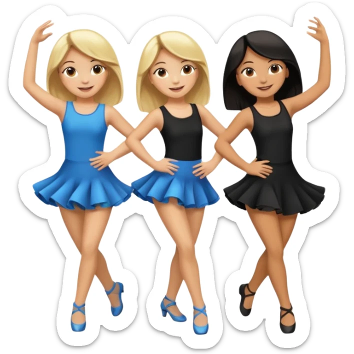 Emoji of 3 Girls dancing one with blonde hair, one tan skin with brown hair and one with black hair sticker