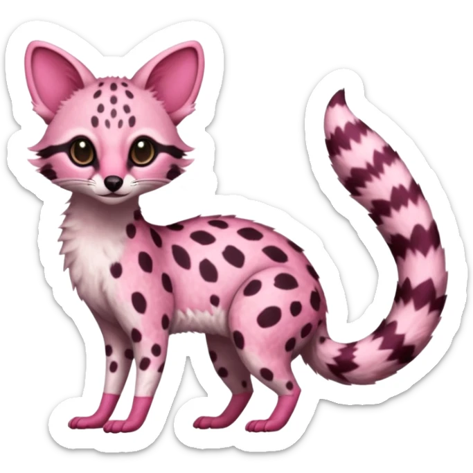 Pink-spotted genet-Trico-Vernid-Fakémon-hybrid-fusion-creature (full body) sticker