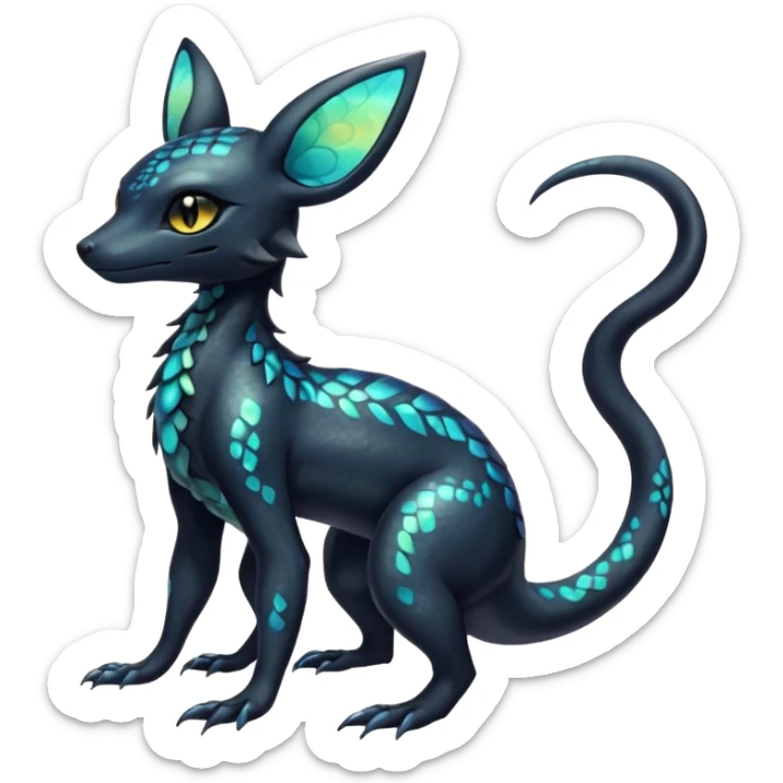 Shiny beautiful gorgeous ethereal Scaley Exotic Salandit-Umbreon-Fakémon-hybrid-creature (full body) sticker