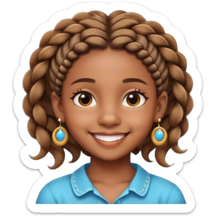 a brown skin ten year old girl with short twists  and moon earrings sticker