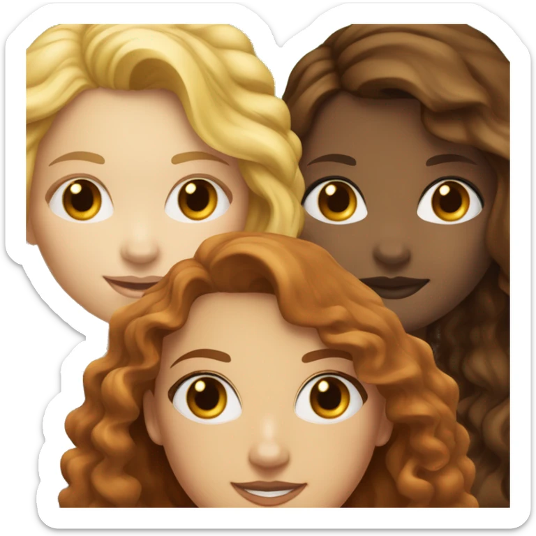 Tan girl dark curly hair, next to redhead white girl, next to blonde white girl, next to brunette white girl sticker