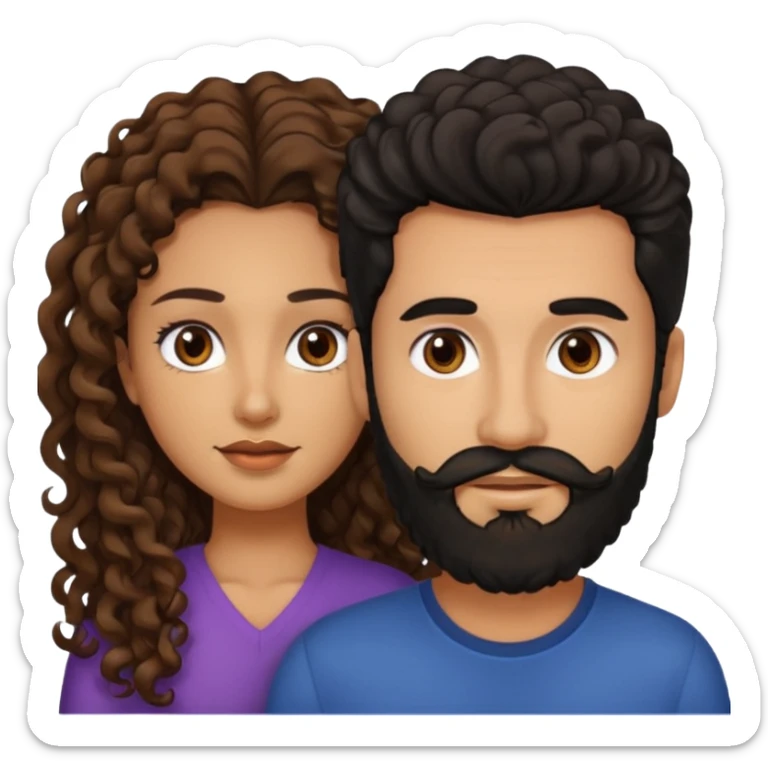 pareja de Mujer morena rizada cabello largo castaño ojos oscuros y hombre piel clara cabello negro con barba  y ojos marron sticker
