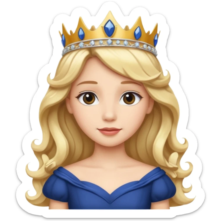 Princess in Navy Dress with Tiara, long wavy Blonde Hair sticker