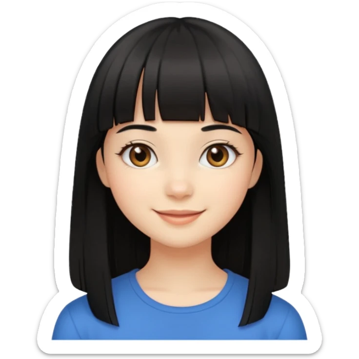 cute girl, black straight hair with straight bangs, light brown eyes sticker
