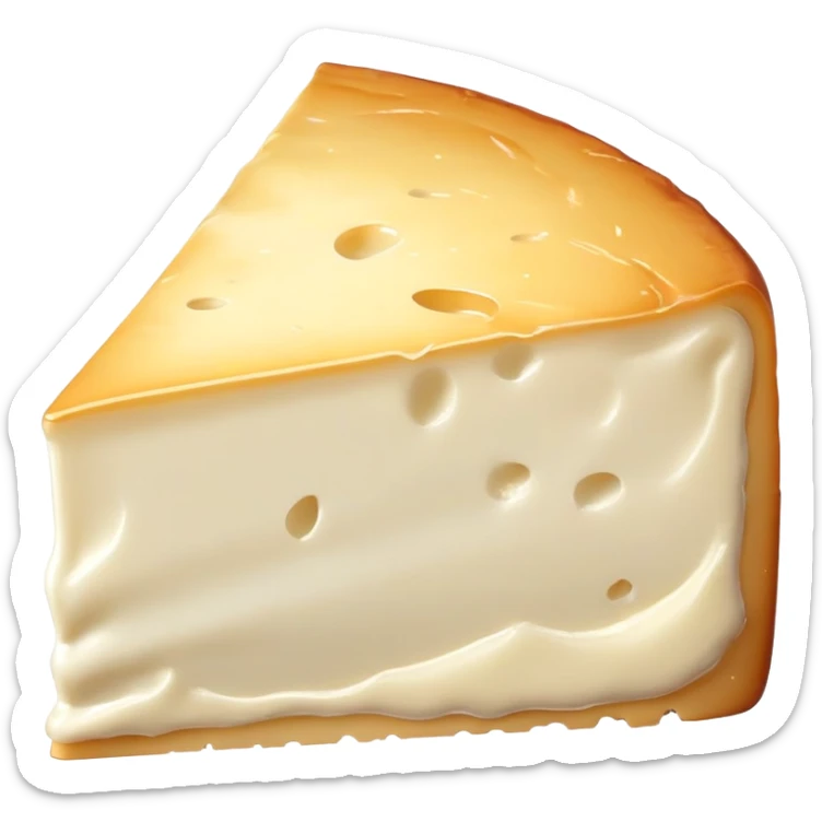 cinematic-realistic-brie-cheese-emoji,-featuring-a-creamy gooey center,-soft-ripened-cheese-with-a-delicate-rind-rendered-with-lifelike-detail-and-inviting,-natural-lighting. sticker
