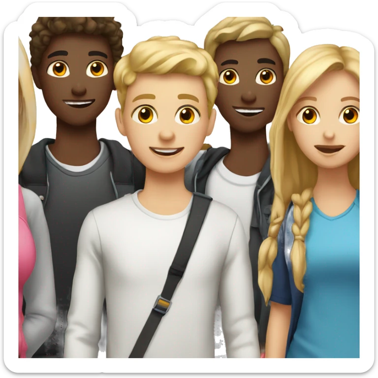 a group of white color teenagers, 2 boys and 6 girls sticker