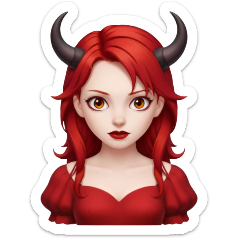 Red hair girl with evil horns and red dress sticker