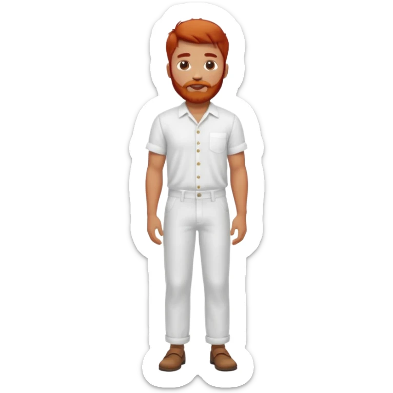 Chico moreno, pelirrojo, barba, camisa lino blanca y pantalón blanco cuerpo entero sticker