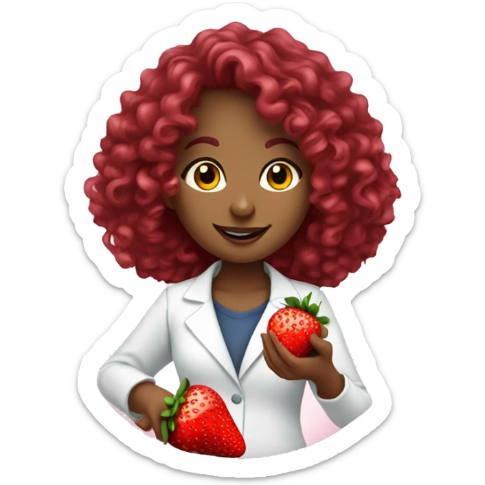 dietitian girl burgundy curly hair eating a strawberry  sticker