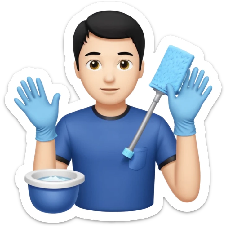 BLACK HAIR LIGHT SKIN MAN cleaning the toilet sticker