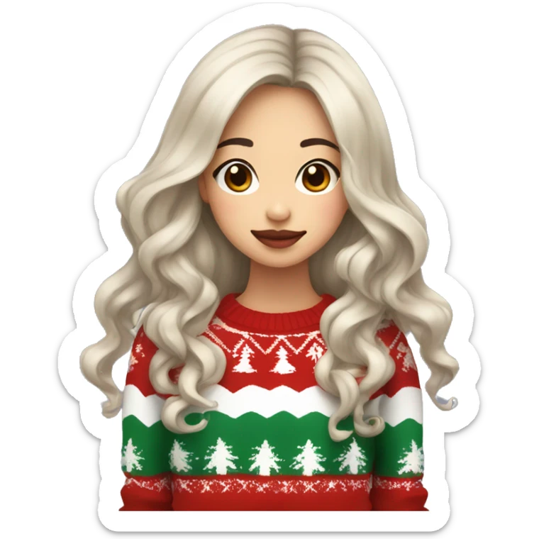 Asian girl with thick lips long wavy hair on the side with Christmas sweater  sticker