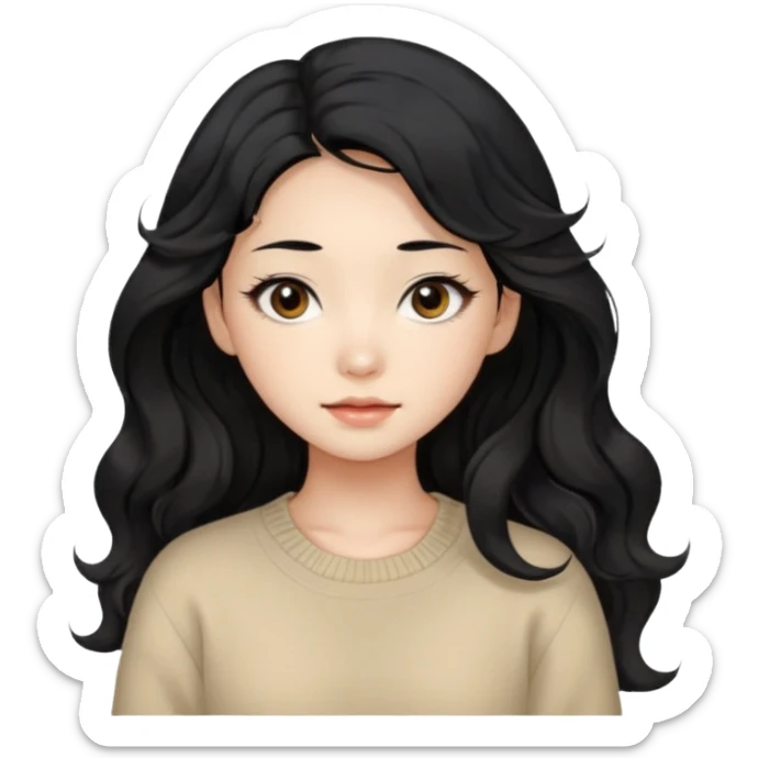 Beautiful girl,Black hair, wavy long hair,Black eyes,Chinese, beige sweater  sticker