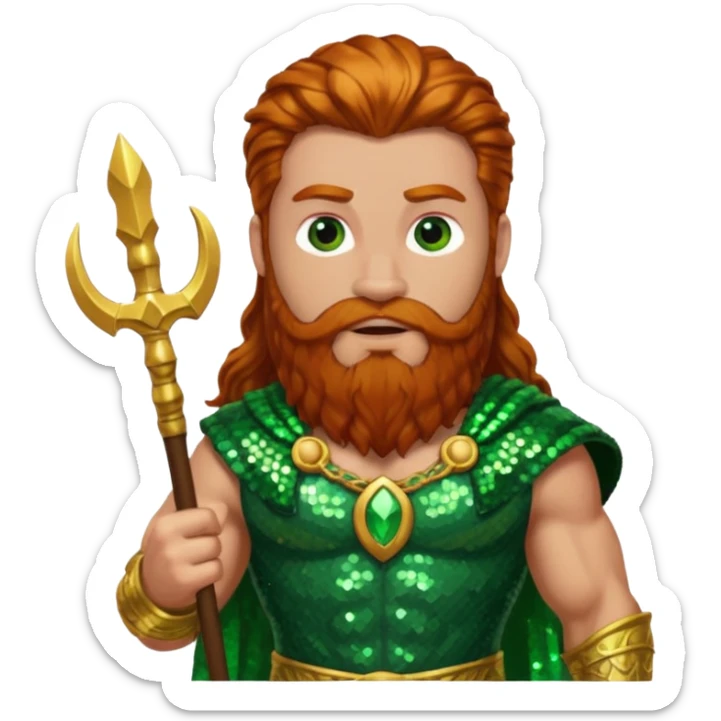Hercules, God of Heroes from Gods and Goddesses with long ginger hair and beard, green and brown sequin outfit sticker
