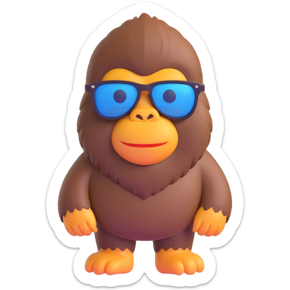 Bigfoot emoji with sunglasses, HD quality, crisp and clean edges, detailed fur, confident pose sticker