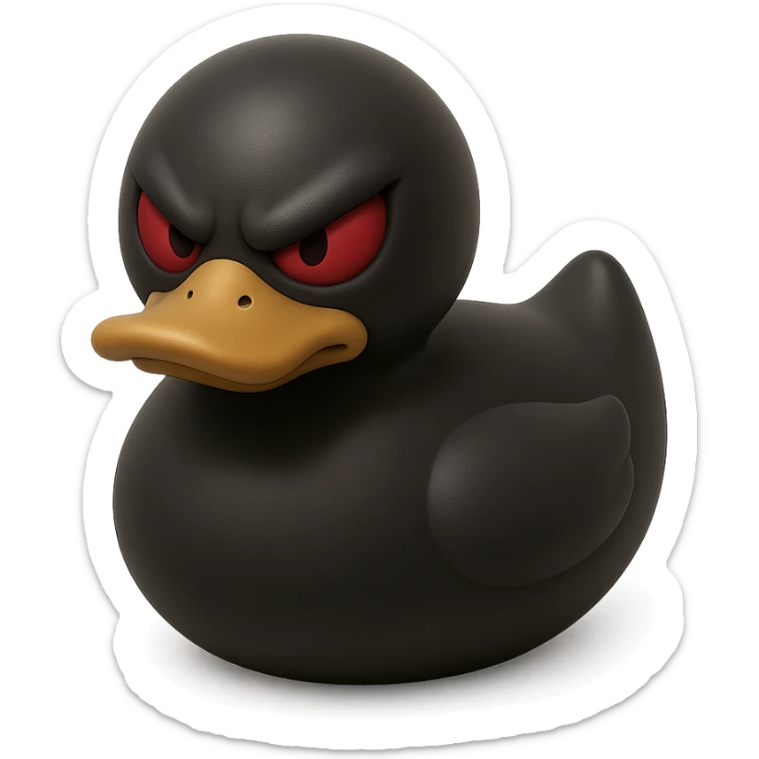 balloon style duck with a sinister face, black and red colors sticker