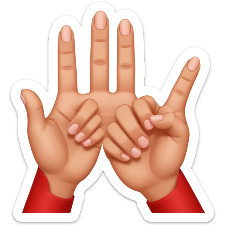 I want the thumb, middle, and index fingers pointing upwards, and the others pointing downwards, and they should be red. sticker