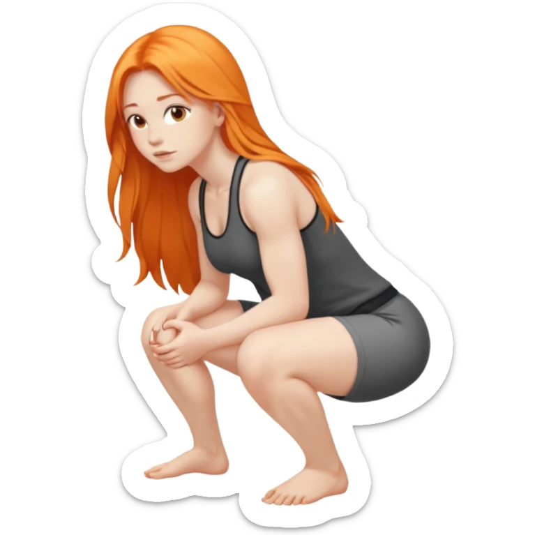 Pale girl with long orange hair squatting weight  from side sticker