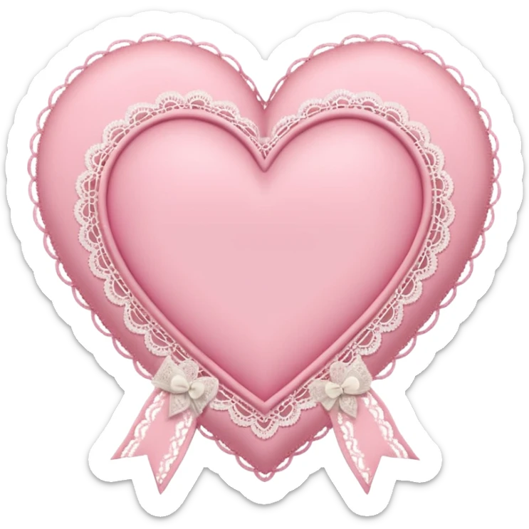 cute baby pink colored heart with lace trimming and with a lace ribbon on the left top, tilted a bit sticker