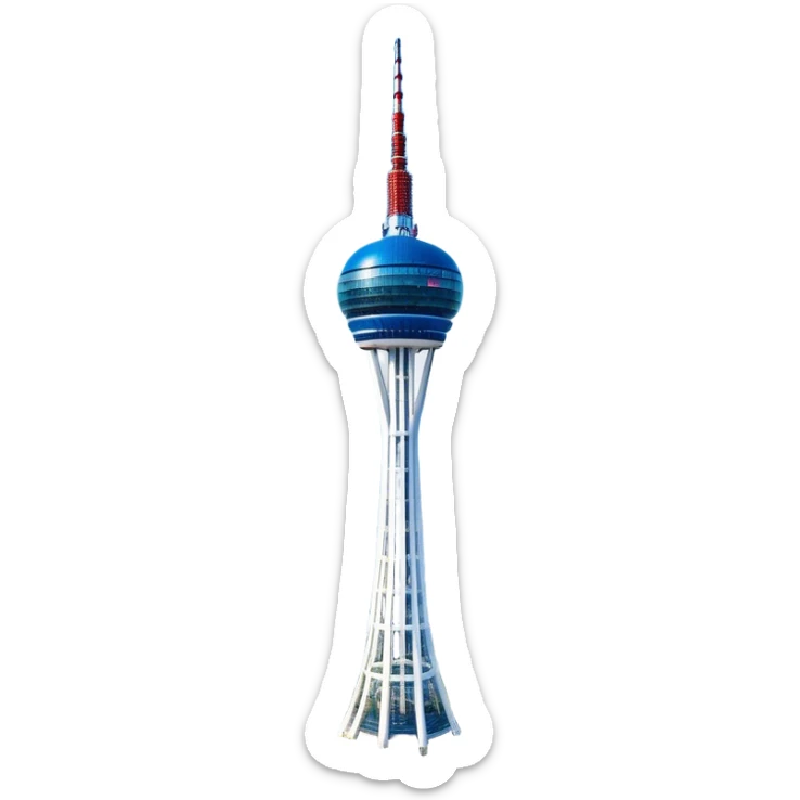 ​Cinematic Realistic N Seoul Tower, depicted in brilliant daylight as a slender, single-column tower rising from a modern cityscape, crowned by a sleek cylindrical observation deck offering panoramic views over Seoul, with crisp glass and steel surfaces reflecting clear blue skies and subtle architectural details that capture its futuristic elegance, sticker