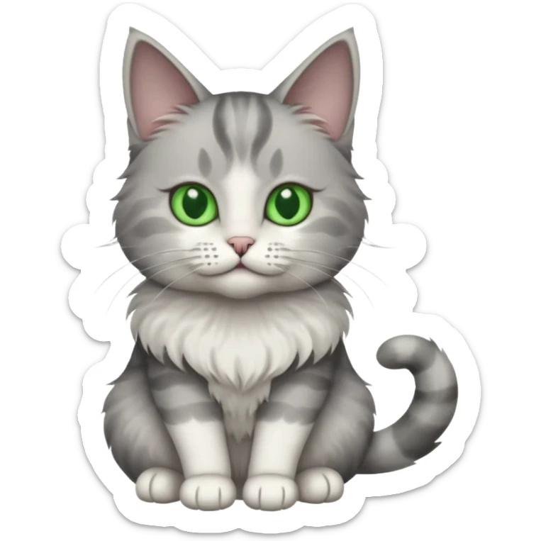 a grey and white cat sitting regally sticker