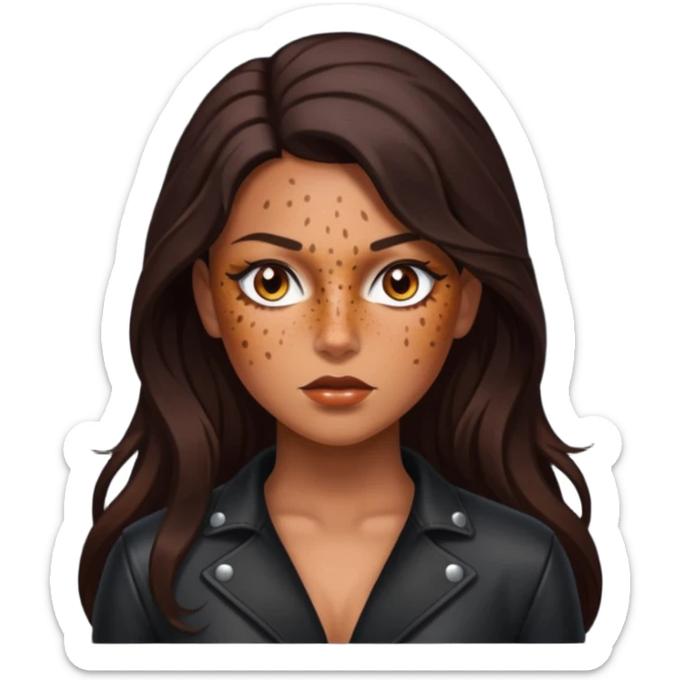 Tan skin with freckles, long dark hair, hazel eyes Dominatrix  sticker