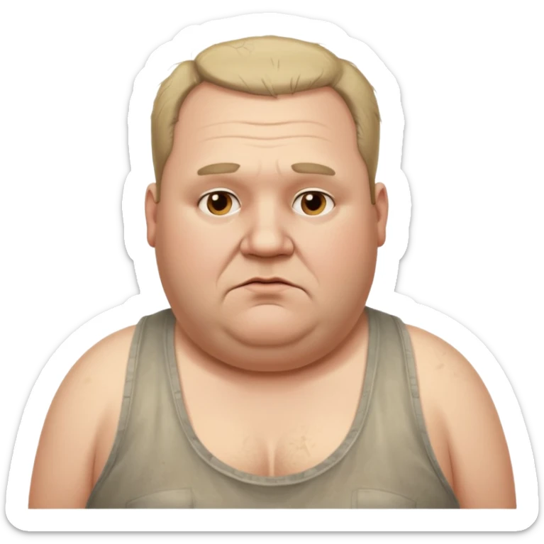 very  obese middle aged white man in wifebeater with  dirty appearance. His hair is very greasy and balding sticker