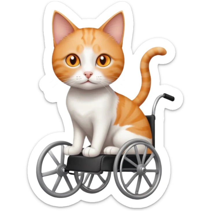 full body small short hair ginger and white cat with orange eyes walking in a wheelchair for cats sticker
