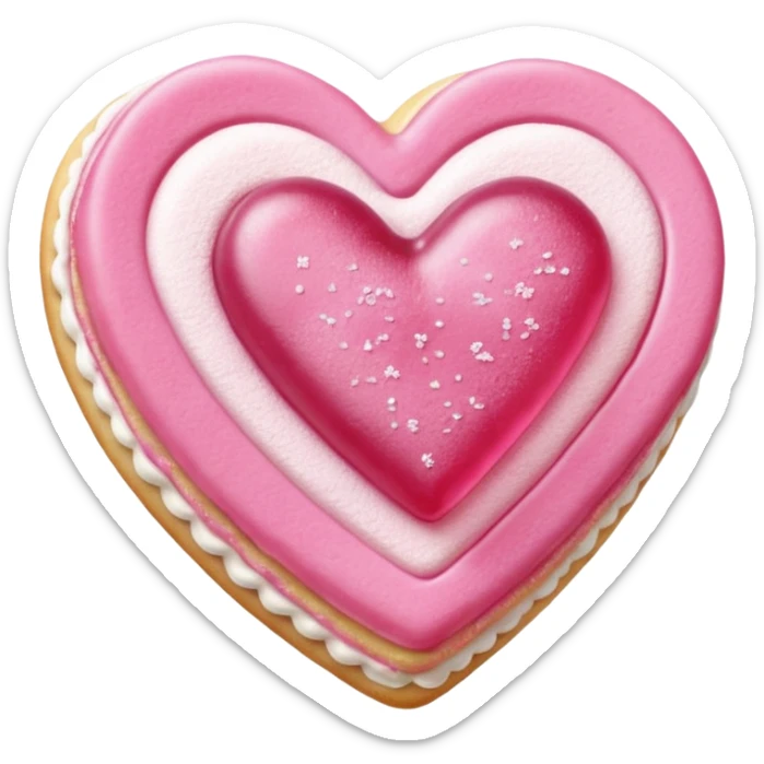 Realistic shortbread cookie in the shape of a heart with pink jelly middle filling and sprinkled powder sugar on top. sticker