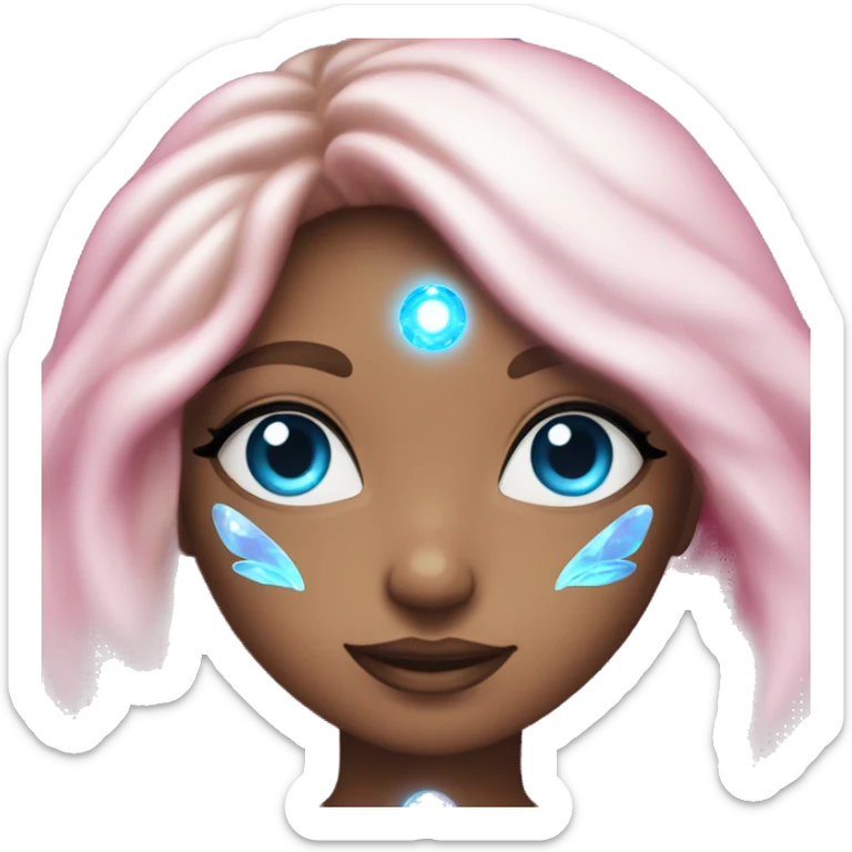 magical diva with pink andromedan skin long hair and blue eyes glowing third eye sticker