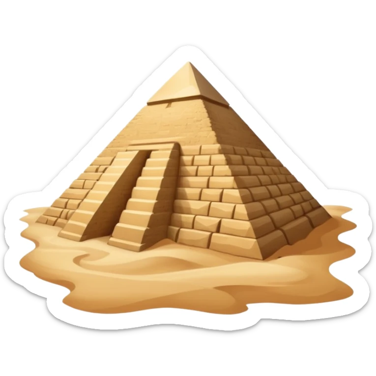 An emoji of the ancient Egyptian Great Pyramid of Giza. It is a large, triangular structure made of stone blocks against a desert background. sticker