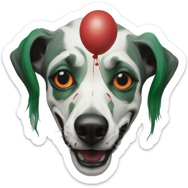 Green gray black red dog joker clown facepaint tattoos lurcher surrealism  sticker