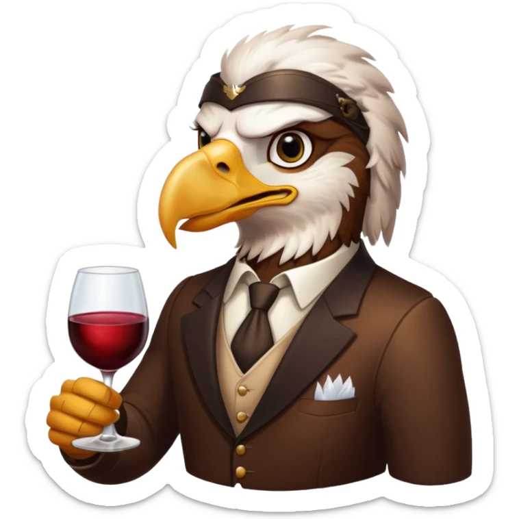 Real picture of an eagle bird drinking wine. Write the word Thirsty Thorpie on the eagles chest  sticker