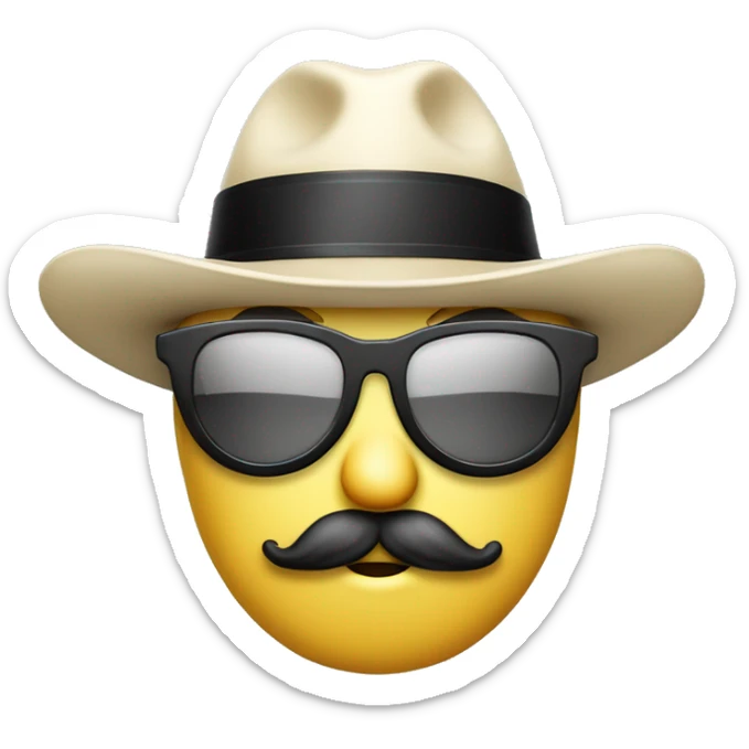 emoji carita con bigote gafas y sombrero voltiao blanco negro sticker