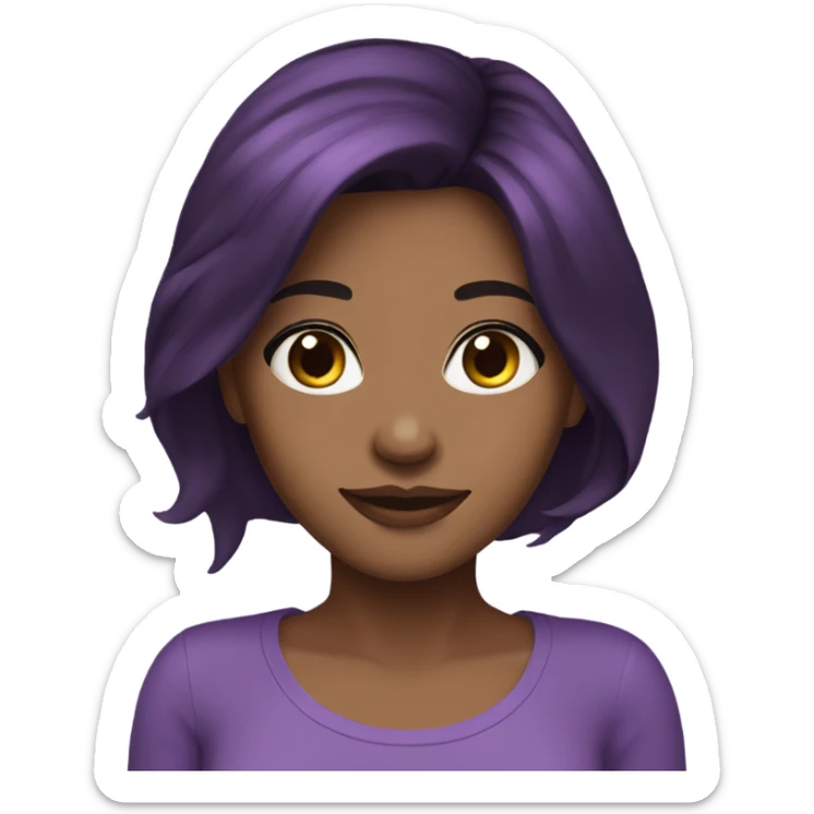 Beautiful woman with dark brown hair. Purple on ends of hair sticker