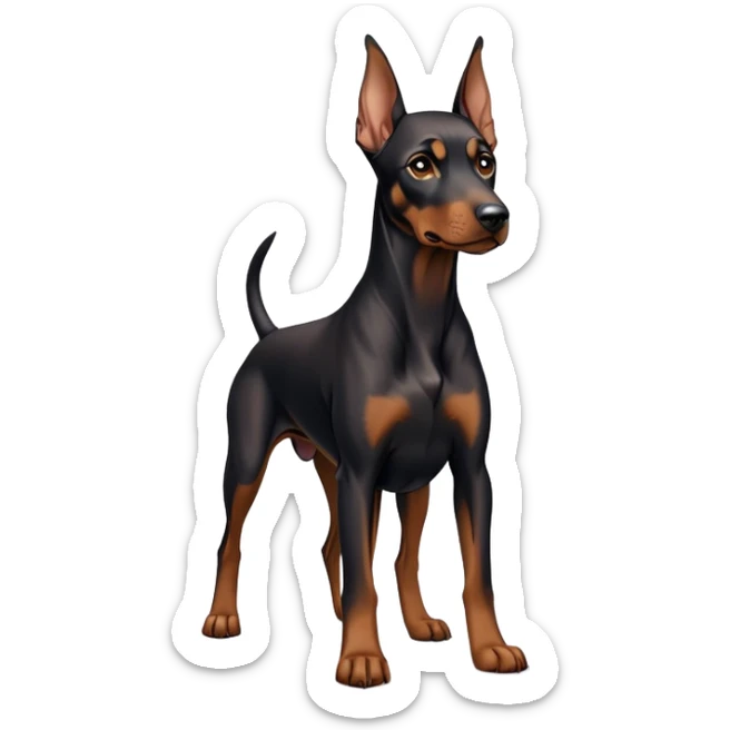 cinematic-noble-doberman puppy-full body-emoji on all fours,-poised-and-regal,-with-a-strong,-athletic-build-and-a-lustrous,-well-groomed-black and tan fur,-deep-set-soulful-brown-eyes,-simplified-yet-sharp-and-sophisticated-features,-highly-detailed, sticker
