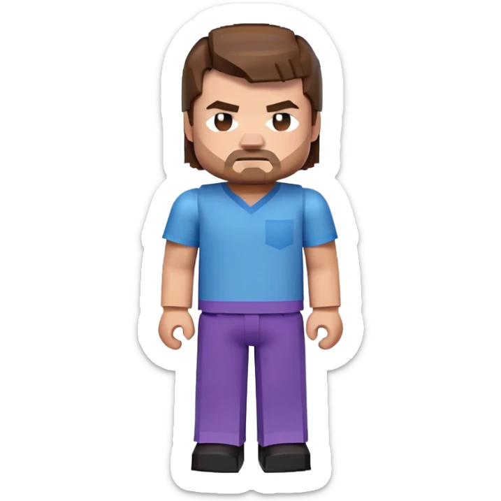 Jack Black as Minecraft Steve, blocky character with brown hair, blue shirt, and purple pants sticker