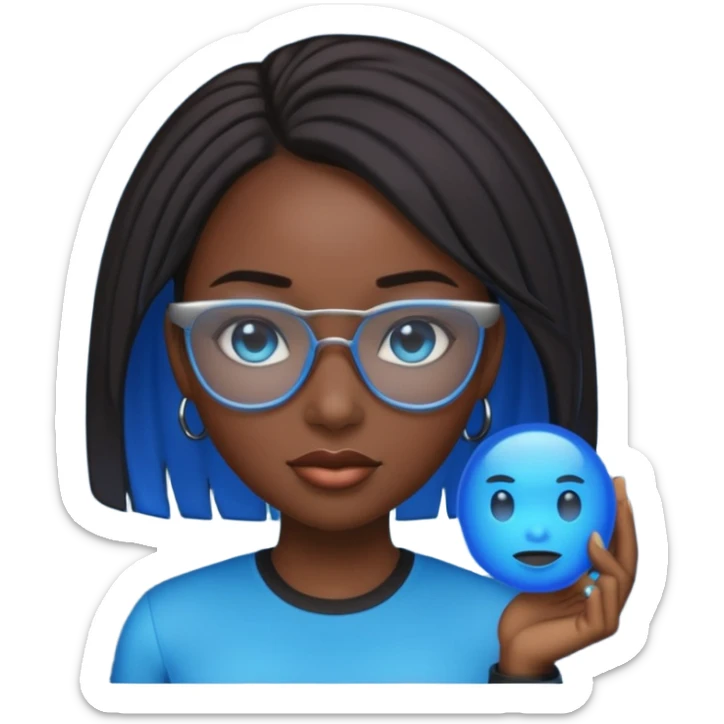 i want an emoji of a cool barb girl that likes blue, a techie girl that is like a matrix character and is black sticker