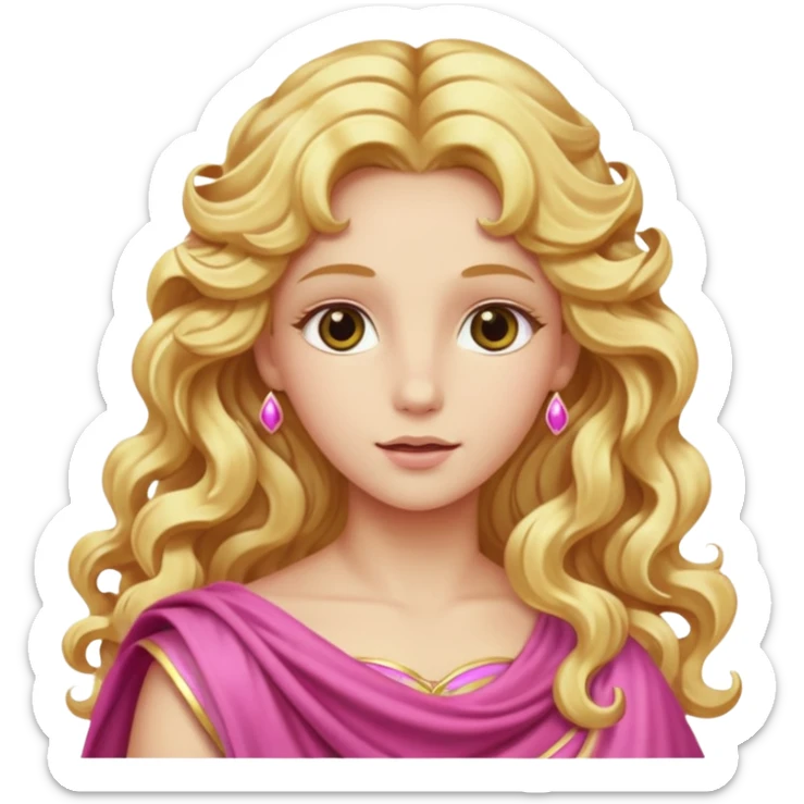 Venus from Olympus Gods with long golden blonde wavy hair, pink stola sticker