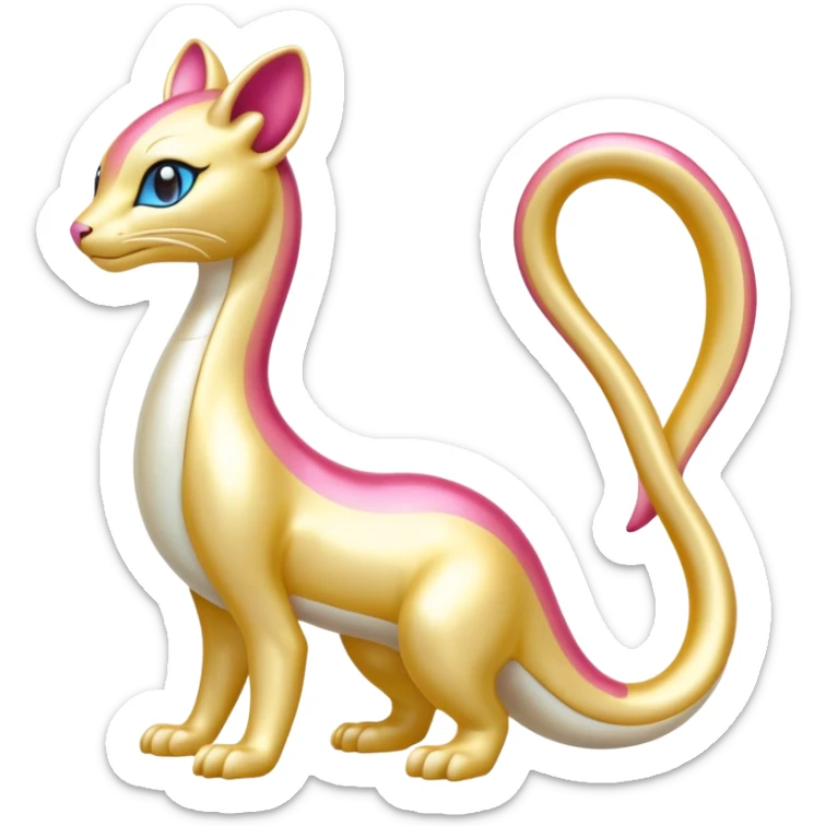 Shiny Pearl-Gold Sunset-Tinted Luxurious Elegant Smooth Milotic-Liepard-hybrid-Fakémon-creature (full body) sticker