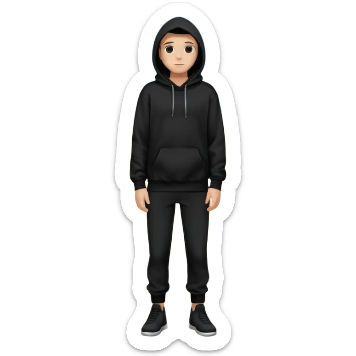 fullbody Mysterious sky man in black hoodie, hands in pockets and black pants sticker