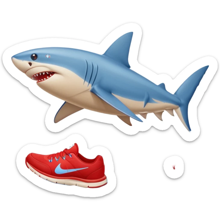 Blue shark with three red Nike shoes running on the beach sticker