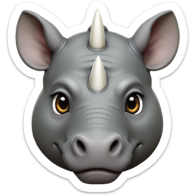 cinematic-noble--rhinoceros-portrait-emoji,slate-grey-hide-poised-and-regal,-with-a-massive,-powerful-build-and-a-thick,--deep-set-soulful-piercing-eyes,-simplified-yet-sharp-and-sophisticated-features,-highly-detailed,-large-black-eyes, white horn, front facing sticker