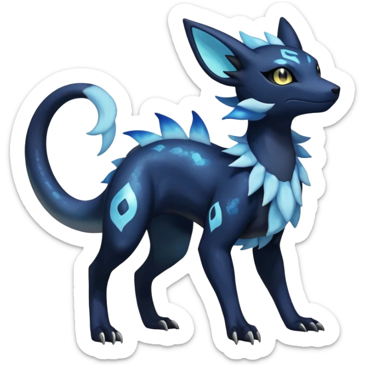 Shiny icy iridescent dark gothic ethereal Nebulae Salandit-Meowstic-Umbreon-Fakémon-hybrid-creature (full body)  sticker