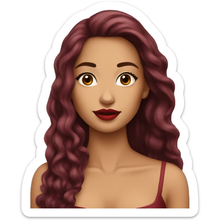 Pretty woman very long vinotinto hair and long face light skin red lips sticker