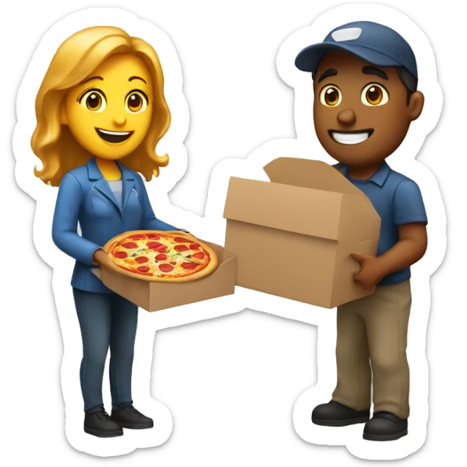 A female customer handing a pizza back to the pizza delivery man sticker