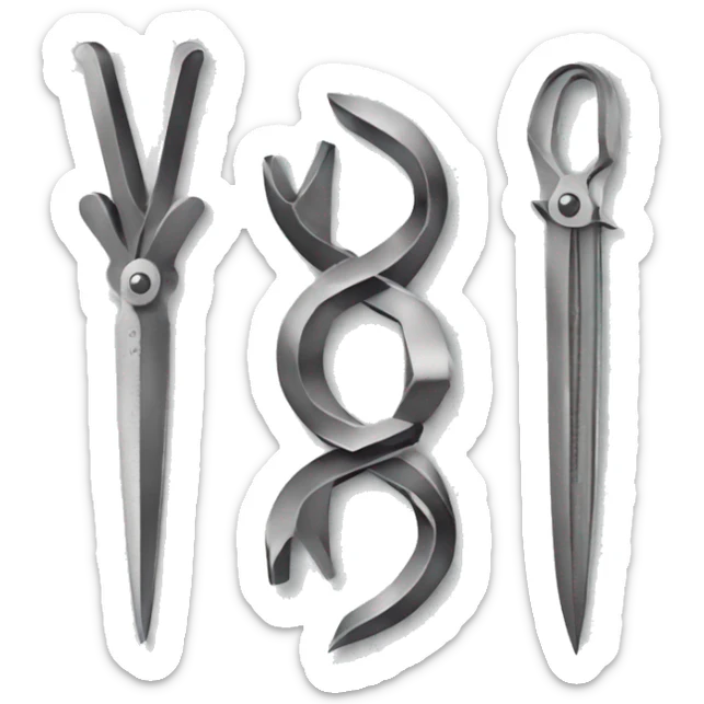 The word VI , Roman numerals for 6. V and upper case I, made out of scissors. Scissors spelling the word VI sticker