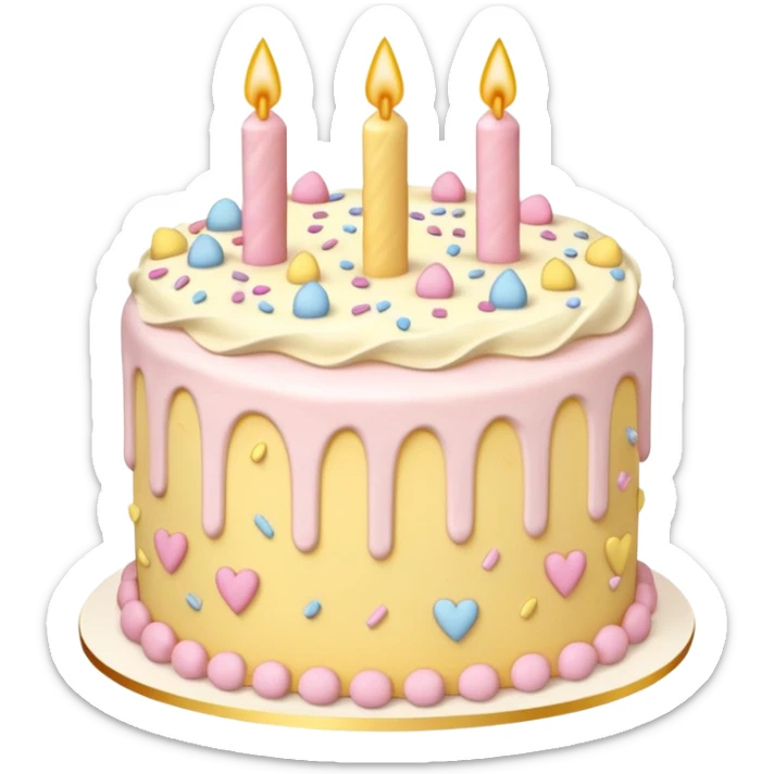 Cake with hearts and sprinkles in soft pink, beige and yellow pastel colors sticker