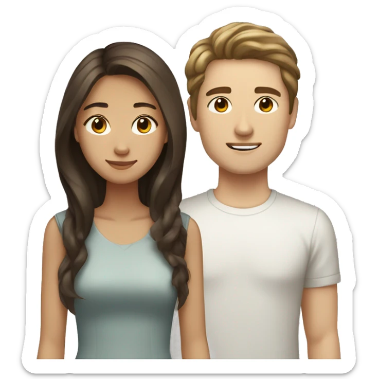 brown haired asian girl with straight hair and brown haired white guy with wavy hair sticker