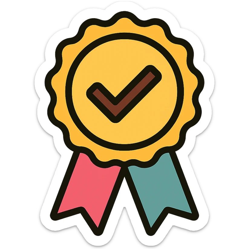 vector icon of a seal of trust with gold and colorful elements, elegant and minimalist flat design, isolated on white background, award badge style, 2D flat vector, trending icon look, soft shadows, no text, perfect for commercial use, icon style, variation 4 sticker